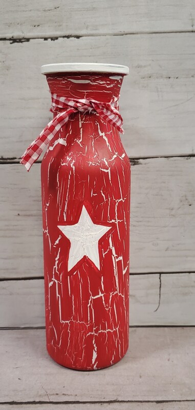 Primitive Vase Crackle Painted Red with White Star